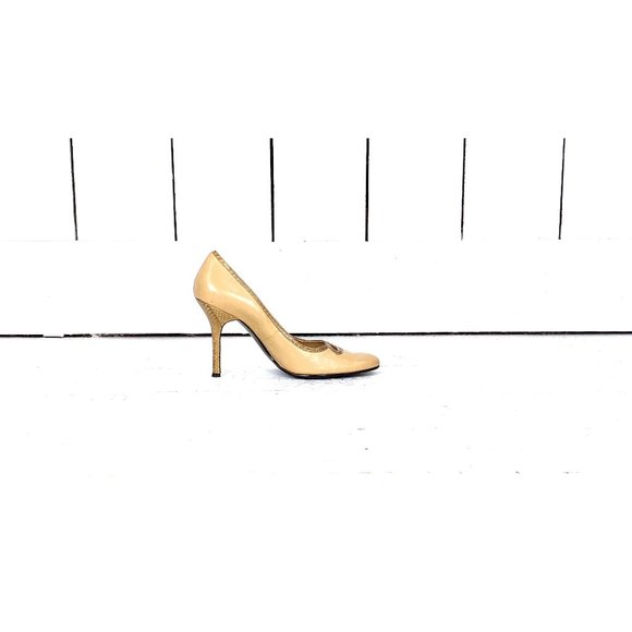 Nine West tan snake embossed high heel leather closed toe heels - Picture 1 of 8